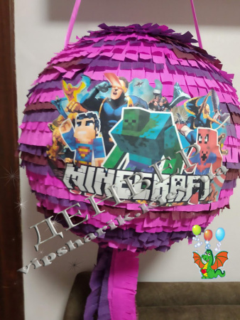 Пиньята Майнкрафт розовая круглая+бита || Пиньята Майнкрафт розовая круглая+бита